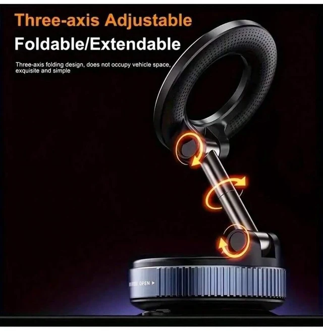 Alt view image 4 of 7 - Bks Super Strong N52 Magnetic Phone Holder, Upgraded Aluminum Alloy, 360° Rotatable And Foldable Design With Vacuum Suction Cup - Perfect For Car Dashboards, Bathroom Tiles And Glass Surfaces Compatib