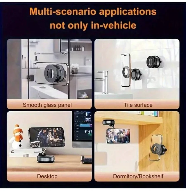 Alt view image 7 of 7 - Bks Super Strong N52 Magnetic Phone Holder, Upgraded Aluminum Alloy, 360° Rotatable And Foldable Design With Vacuum Suction Cup - Perfect For Car Dashboards, Bathroom Tiles And Glass Surfaces Compatib