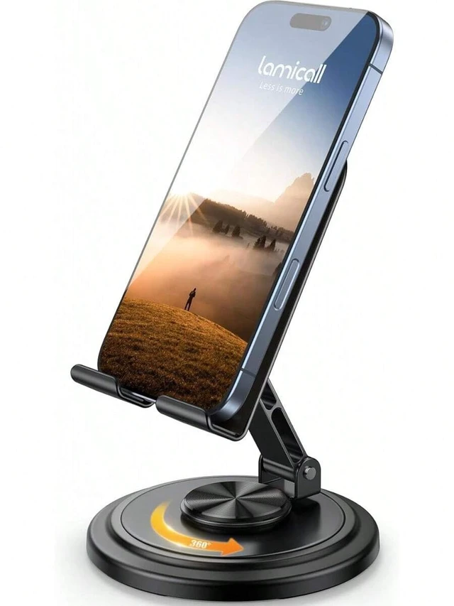 Alt view image 3 of 7 - Bks Cell Phone Stand For Desk - 360 Rotation Sturdy Adjustable Desktop Holder Foldable Mobile Stand Office Accessories Compatible With iPhone Galaxy