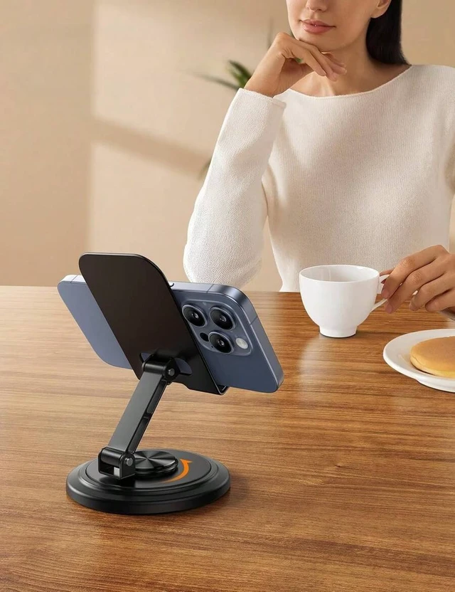 Alt view image 4 of 7 - Bks Cell Phone Stand For Desk - 360 Rotation Sturdy Adjustable Desktop Holder Foldable Mobile Stand Office Accessories Compatible With iPhone Galaxy