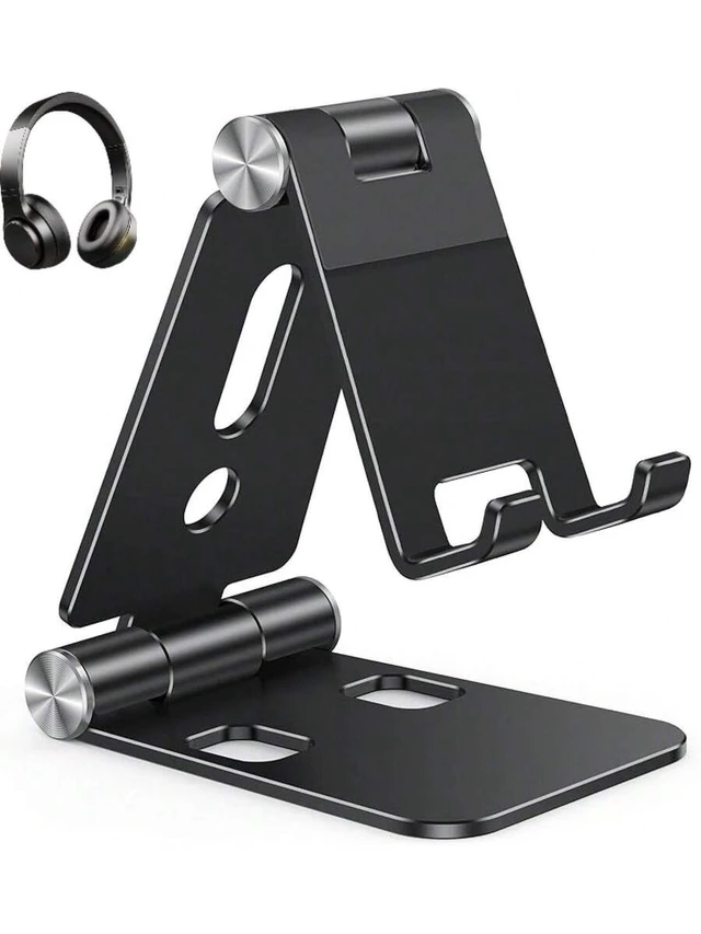 Alt view image 2 of 7 - Bks Foldable Aluminum Cell Phone Stand, Adjustable Desktop Holder Compatible With iPhone 14/13/12/11 Pro Max Galaxy iPad Small Tablets Black