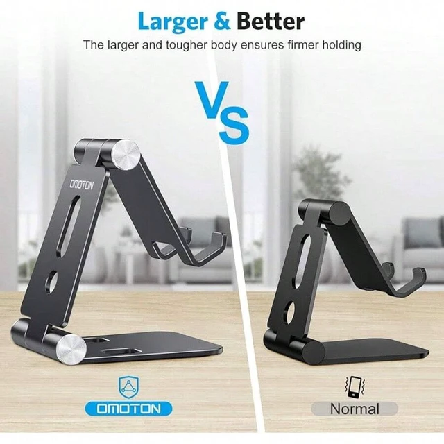 Alt view image 3 of 7 - Bks Foldable Aluminum Cell Phone Stand, Adjustable Desktop Holder Compatible With iPhone 14/13/12/11 Pro Max Galaxy iPad Small Tablets Black