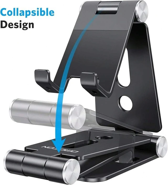 Alt view image 4 of 7 - Bks Foldable Aluminum Cell Phone Stand, Adjustable Desktop Holder Compatible With iPhone 14/13/12/11 Pro Max Galaxy iPad Small Tablets Black