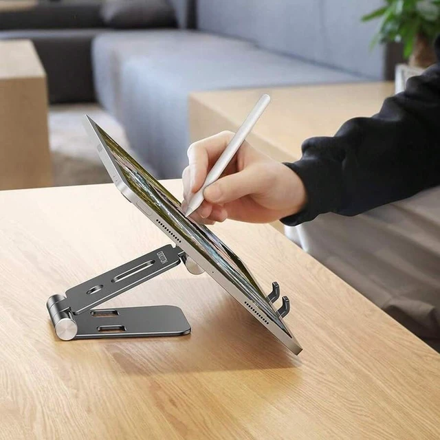 Alt view image 5 of 7 - Bks Foldable Aluminum Cell Phone Stand, Adjustable Desktop Holder Compatible With iPhone 14/13/12/11 Pro Max Galaxy iPad Small Tablets Black