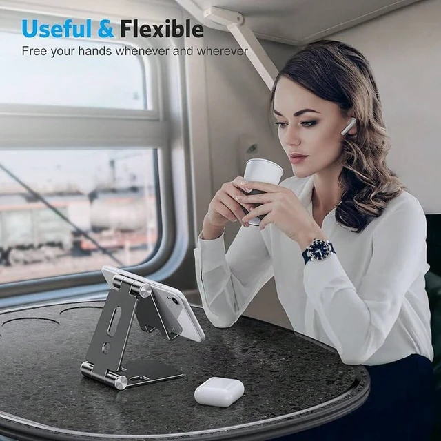 Alt view image 7 of 7 - Bks Foldable Aluminum Cell Phone Stand, Adjustable Desktop Holder Compatible With iPhone 14/13/12/11 Pro Max Galaxy iPad Small Tablets Black
