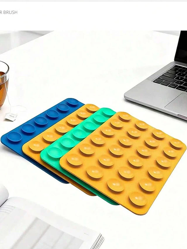 Alt view image 7 of 7 - Bks 2pcs Silicone Suction Cup Phone Stand Anti-Slip Holder Square Minimalist Design for iPhone Android Desktop Bathroom