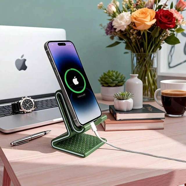 Alt view image 3 of 3 - Bks Honeycomb Textured Phone Stand with Non-Slip Base and Open Charging Port for Smartphones Tablets Desktop Streaming Work Study