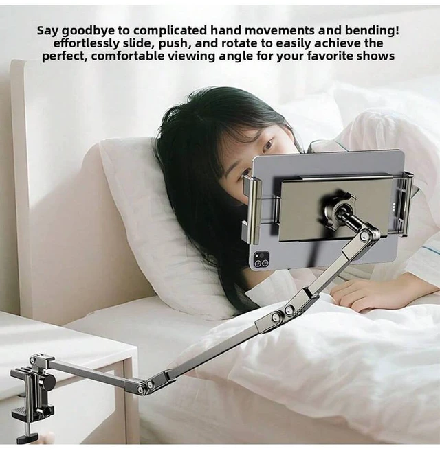 Alt view image 3 of 7 - Bks Adjustable Tablet Stand 360 Rotation Foldable Bedside Holder for 5-12 Inch Devices Compatible with iPad Pro Mini iPhone Android