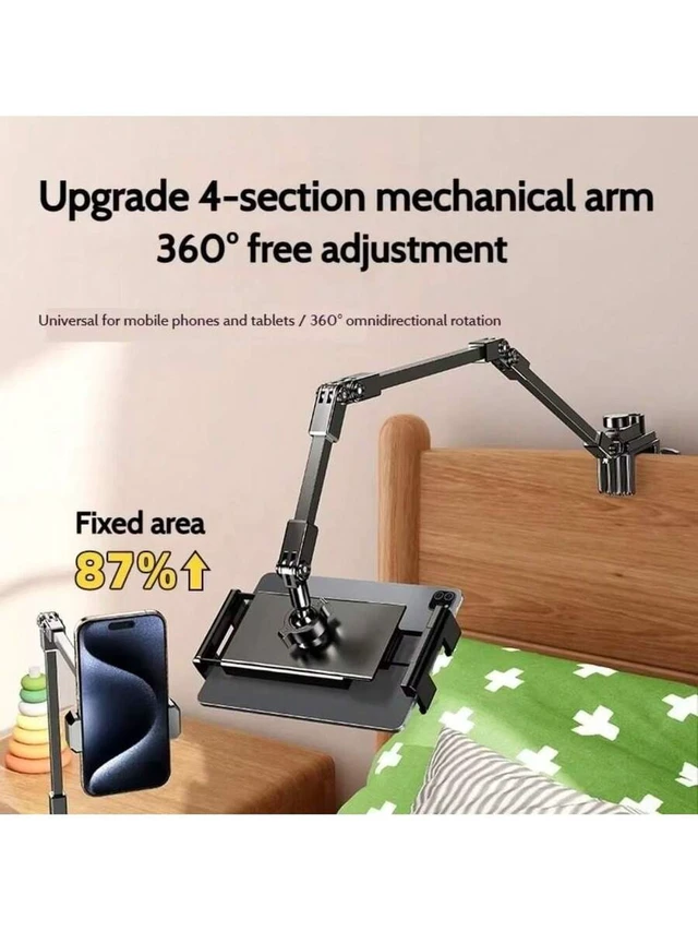 Alt view image 4 of 7 - Bks Adjustable Tablet Stand 360 Rotation Foldable Bedside Holder for 5-12 Inch Devices Compatible with iPad Pro Mini iPhone Android