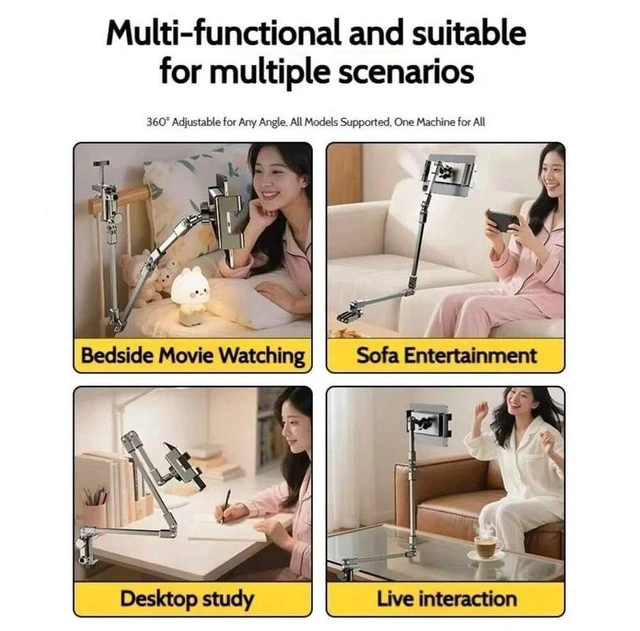 Alt view image 5 of 7 - Bks Adjustable Tablet Stand 360 Rotation Foldable Bedside Holder for 5-12 Inch Devices Compatible with iPad Pro Mini iPhone Android