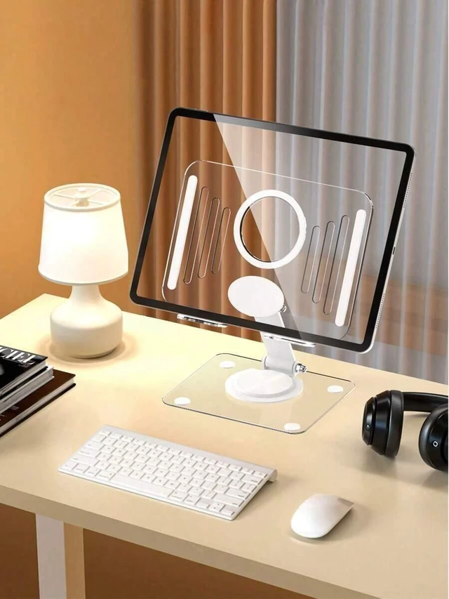Alt view image 4 of 7 - Bks Adjustable Rotatable Stand 360° Dual Folding Desktop Holder Cradle Dock for Tablets Phones Switch Thick Stable Base Home Office