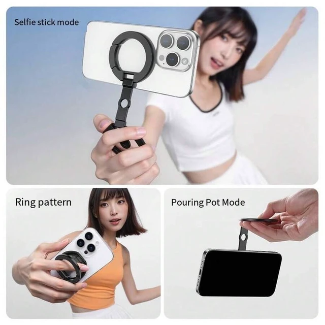 Alt view image 5 of 7 - Bks Portable Magnetic Phone Stand With Double-Sided Ring Base For Smartphones Tablets E-Readers Hands-Free Video Calls Gaming Reading