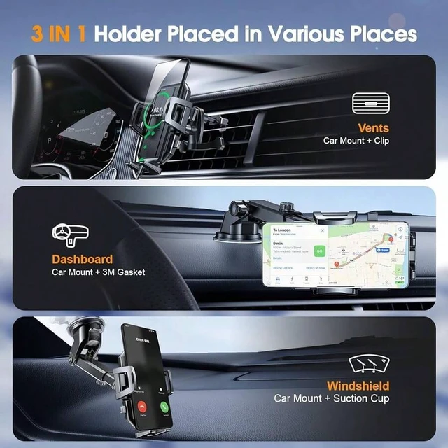 Alt view image 2 of 7 - Bks 3 in 1 Car Phone Holder Mount Strong Suction 360 Adjustable Cell Phone Stand for iPhone and More Smartphones