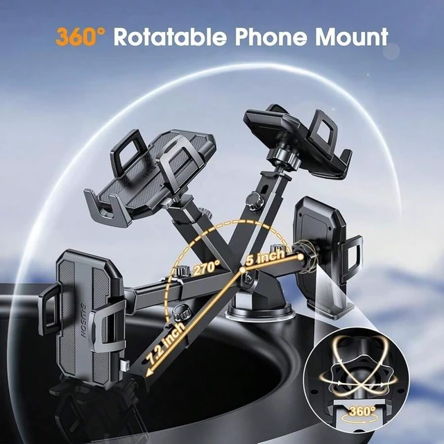 Alt view image 5 of 7 - Bks 3 in 1 Car Phone Holder Mount Strong Suction 360 Adjustable Cell Phone Stand for iPhone and More Smartphones