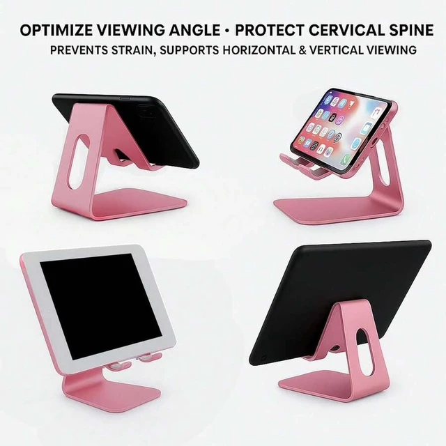 Alt view image 3 of 6 - Bks Pink Adjustable Phone Stand For Desk | 360 Rotatable Metal Holder With Non Slip Base | Compatible iPhone Samsung Galaxy All Smartphones