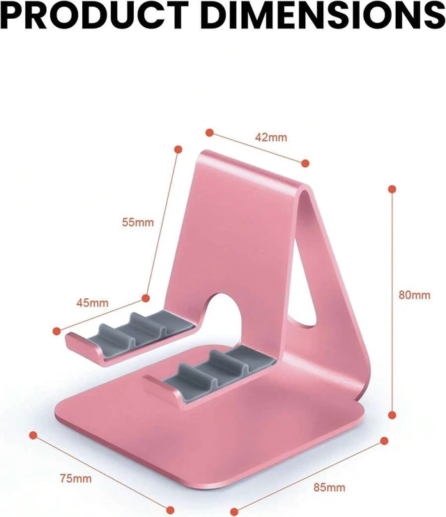 Alt view image 2 of 6 - Bks Pink Adjustable Phone Stand For Desk | 360 Rotatable Metal Holder With Non Slip Base | Compatible iPhone Samsung Galaxy All Smartphones