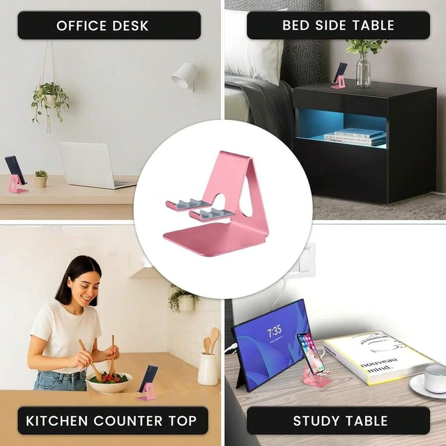 Alt view image 5 of 6 - Bks Pink Adjustable Phone Stand For Desk | 360 Rotatable Metal Holder With Non Slip Base | Compatible iPhone Samsung Galaxy All Smartphones