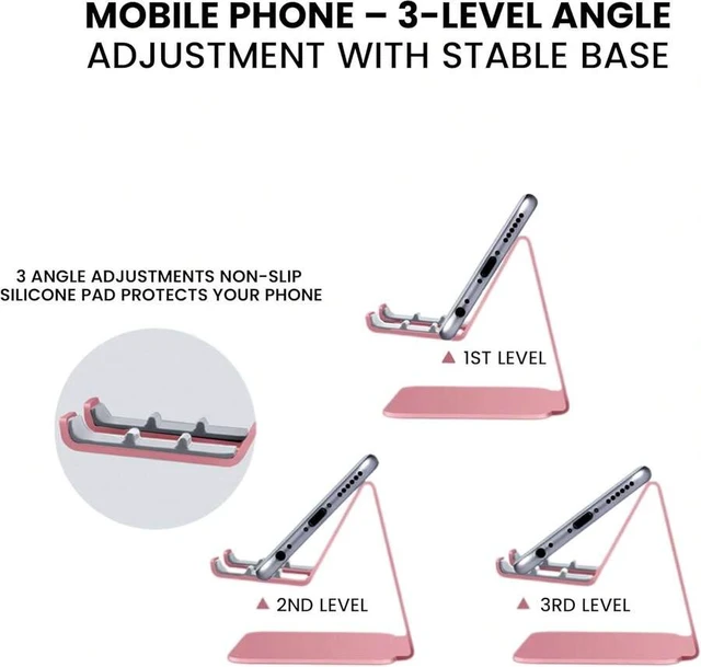 Alt view image 4 of 6 - Bks Pink Adjustable Phone Stand For Desk | 360 Rotatable Metal Holder With Non Slip Base | Compatible iPhone Samsung Galaxy All Smartphones