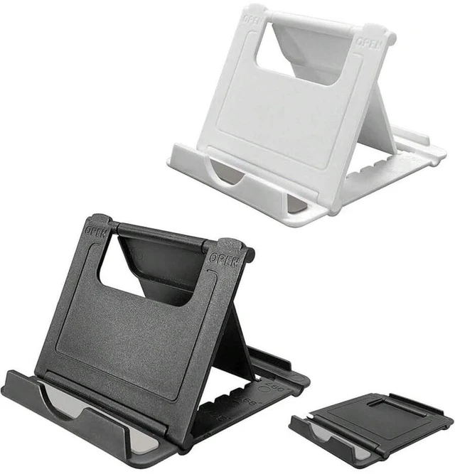 Main image of Bks 2 Pack Foldable Phone Stand Holder Desktop Adjustable Viewing Angle ABS Material Compatible iPhone Android Tablet