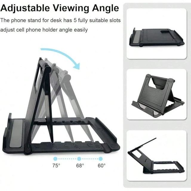 Alt view image 5 of 7 - Bks 2 Pack Foldable Phone Stand Holder Desktop Adjustable Viewing Angle ABS Material Compatible iPhone Android Tablet