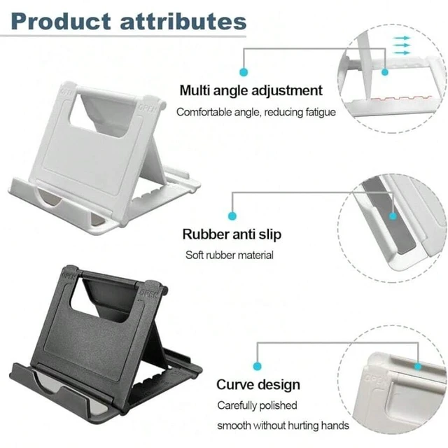 Alt view image 6 of 7 - Bks 2 Pack Foldable Phone Stand Holder Desktop Adjustable Viewing Angle ABS Material Compatible iPhone Android Tablet