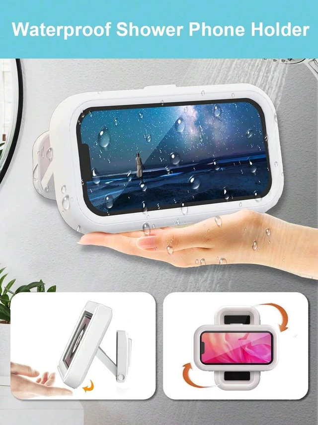 Alt view image 3 of 7 - Bks 360° Rotating Waterproof Shower Phone Holder Retractable Anti-Fog Touch-Screen Cover No-Drill Wall Mount For Bathroom Kitchen Fits 4-7 Inch Smartphones