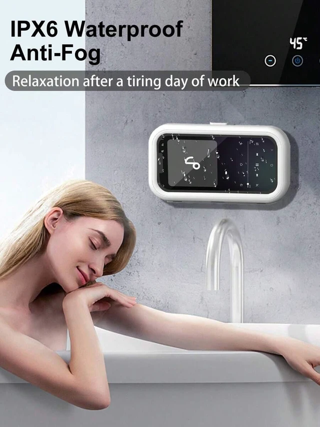 Alt view image 6 of 7 - Bks 360° Rotating Waterproof Shower Phone Holder Retractable Anti-Fog Touch-Screen Cover No-Drill Wall Mount For Bathroom Kitchen Fits 4-7 Inch Smartphones