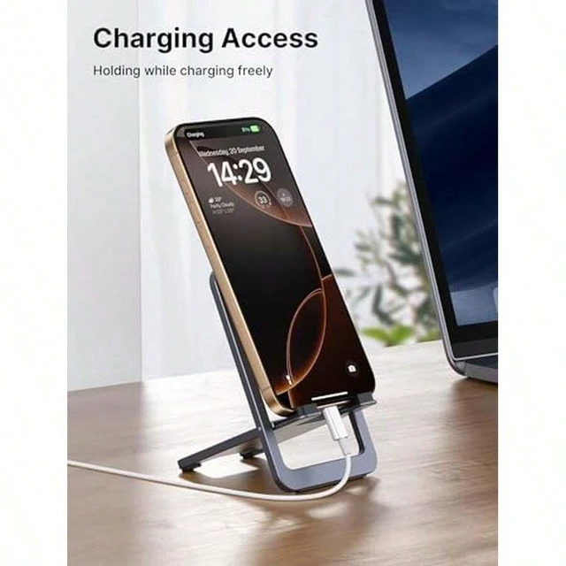Alt view image 3 of 6 - Bks Cell Phone Stand Foldable Aluminum Adjustable Holder For Desk Portable Travel Office Accessories Compatible With iPhone Samsung Kindle