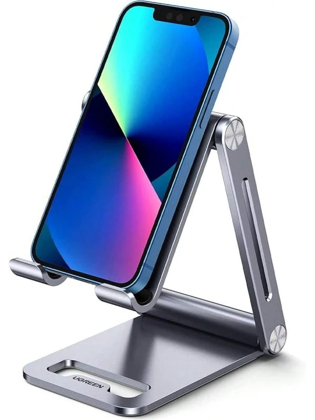 Alt view image 2 of 7 - Bks Phone Stand For Desk Adjustable Desktop Holder Compatible With iPhone Android Portable Aluminum Metal Space Grey