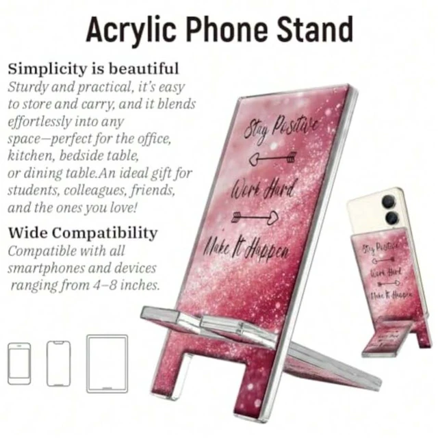 Alt view image 5 of 7 - Bks Pink Acrylic Phone Stand Desktop Holder with Inspirational Quotes for Smartphones Tablets Switch Office Desk Accessories