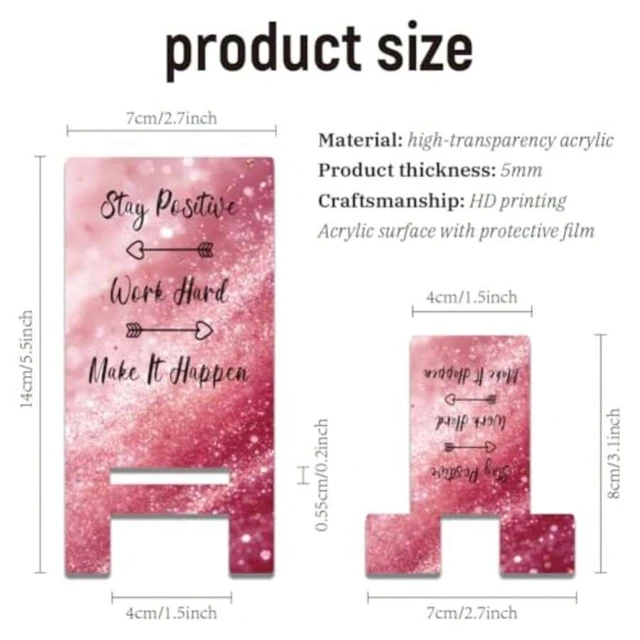 Alt view image 4 of 7 - Bks Pink Acrylic Phone Stand Desktop Holder with Inspirational Quotes for Smartphones Tablets Switch Office Desk Accessories