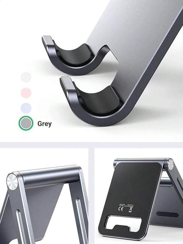 Alt view image 4 of 7 - Bks Phone Stand For Desk Adjustable Desktop Holder Compatible With iPhone Android Portable Aluminum Metal Space Grey