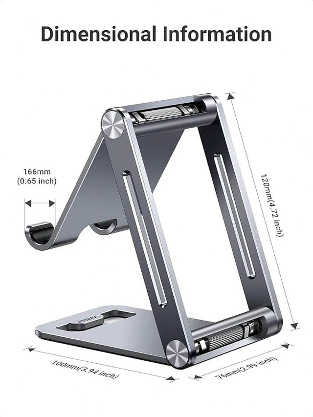 Alt view image 5 of 7 - Bks Phone Stand For Desk Adjustable Desktop Holder Compatible With iPhone Android Portable Aluminum Metal Space Grey