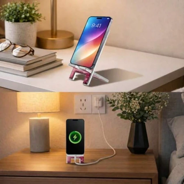 Alt view image 7 of 7 - Bks Pink Acrylic Phone Stand Desktop Holder with Inspirational Quotes for Smartphones Tablets Switch Office Desk Accessories