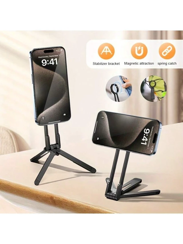 Alt view image 3 of 7 - Bks Magnetic Phone Stand Tripod Folding Aluminum Alloy Double Sided Quick Install Compatible With iPhone 16 15 14 12 Pro Max And Other Smartphones Home Outdoor Travel Fitness Portable