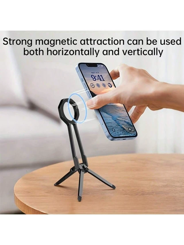 Alt view image 2 of 7 - Bks Magnetic Phone Stand Tripod Folding Aluminum Alloy Double Sided Quick Install Compatible With iPhone 16 15 14 12 Pro Max And Other Smartphones Home Outdoor Travel Fitness Portable