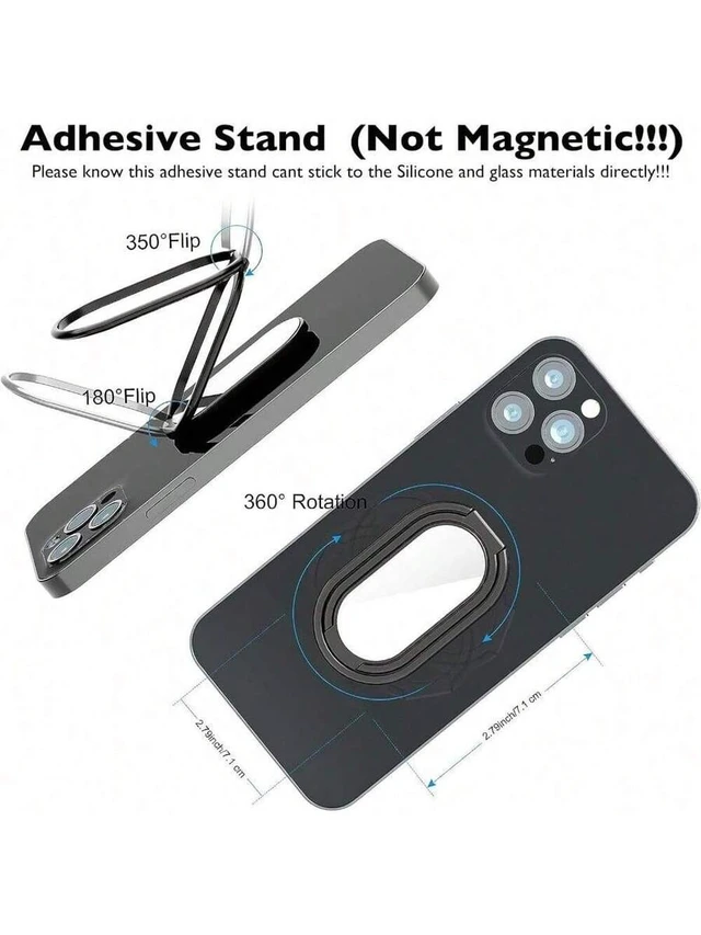 Alt view image 2 of 5 - Bks 360° Rotation Metal Phone Ring Holder Finger Kickstand Grip for Magnetic Car Mount Foldable Stand Compatible with iPhone Android Smartphones