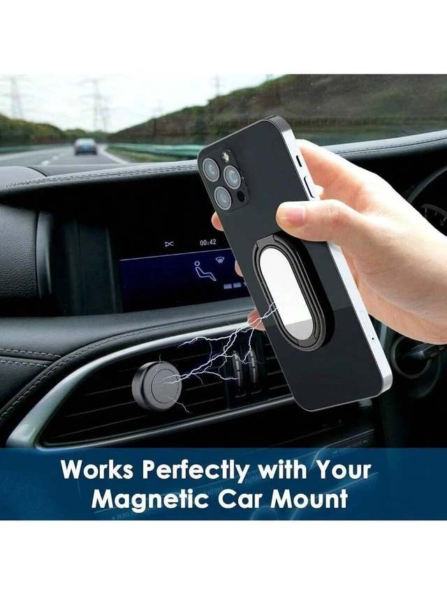 Alt view image 3 of 5 - Bks 360° Rotation Metal Phone Ring Holder Finger Kickstand Grip for Magnetic Car Mount Foldable Stand Compatible with iPhone Android Smartphones
