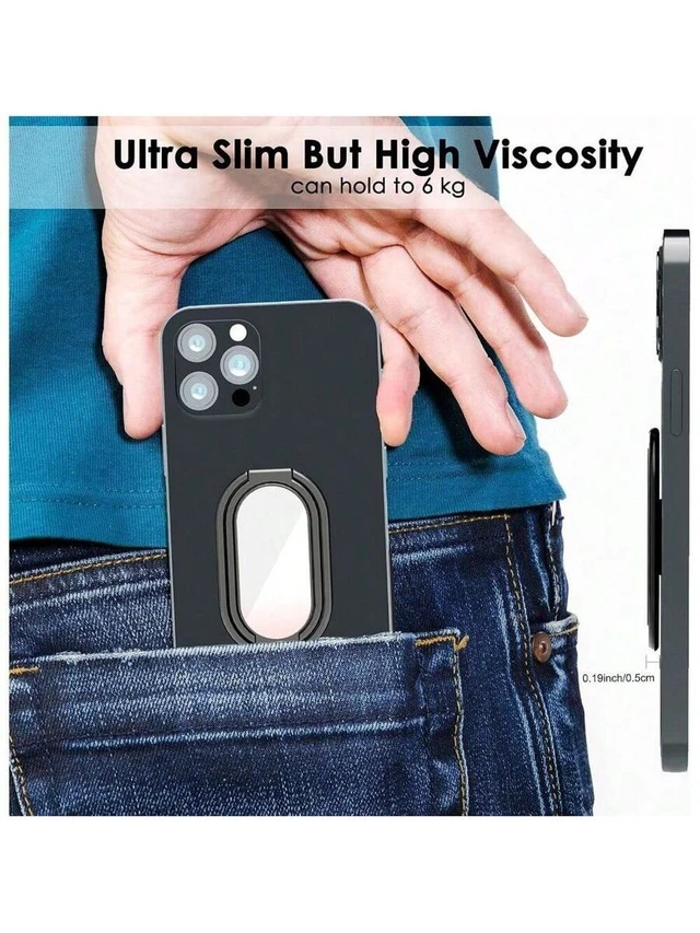 Alt view image 4 of 5 - Bks 360° Rotation Metal Phone Ring Holder Finger Kickstand Grip for Magnetic Car Mount Foldable Stand Compatible with iPhone Android Smartphones