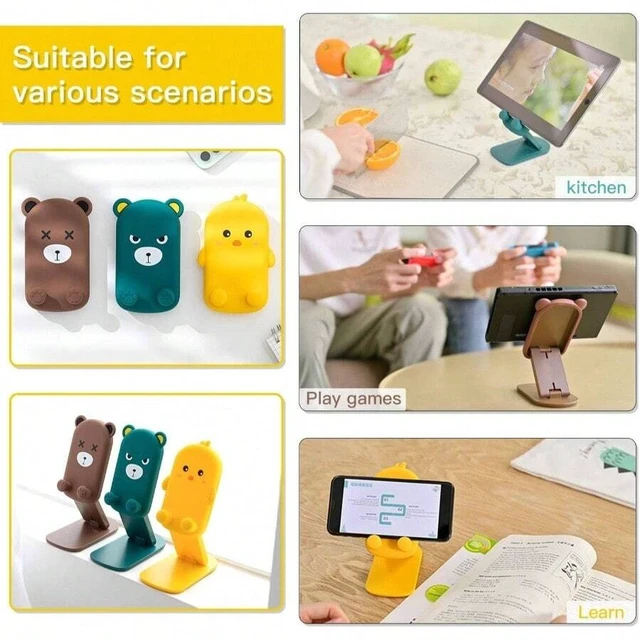 Alt view image 6 of 7 - Bks Foldable Adjustable Silicone Phone Stand Desk Holder Anti-Slip Compatible With iPhone Android Tablet