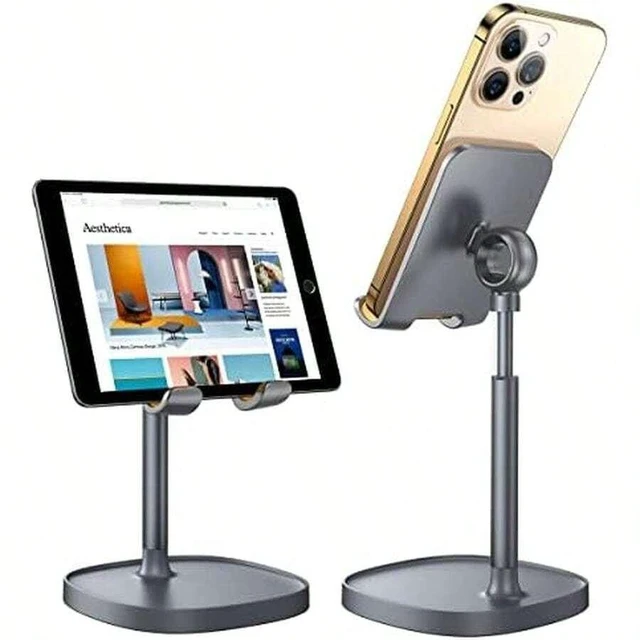 Main image of Bks Adjustable Phone Stand Holder for Desk Video Recording Ergonomic Angle Support Fits iPhone iPad Tablet Case 4 to 10 Inch