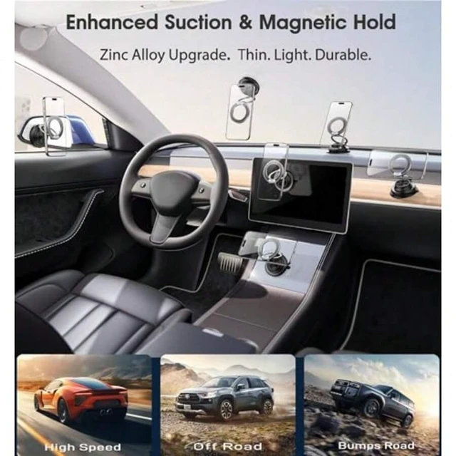 Alt view image 4 of 7 - Bks 360° Suction Cup Phone Mount Zinc Alloy 109LBS Strong Vacuum Magnetic Car Holder for MagSafe iPhone Android