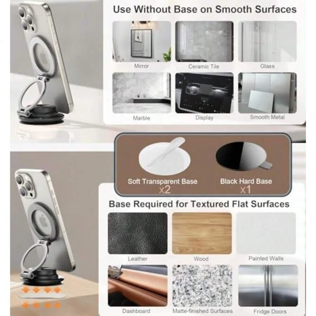 Alt view image 6 of 7 - Bks 360° Suction Cup Phone Mount Zinc Alloy 109LBS Strong Vacuum Magnetic Car Holder for MagSafe iPhone Android