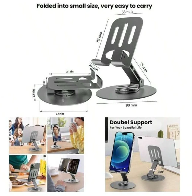 Main image of Bks Universal Metal Cell Phone Stand, Adjustable 360 Rotation Non-Slip Desktop Holder Compatible With iPhone 17 16 15 Pro Max Android Smartphones
