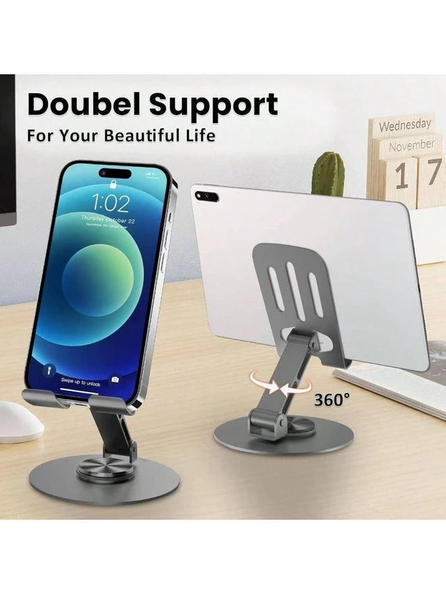 Alt view image 3 of 7 - Bks Universal Metal Cell Phone Stand, Adjustable 360 Rotation Non-Slip Desktop Holder Compatible With iPhone 17 16 15 Pro Max Android Smartphones