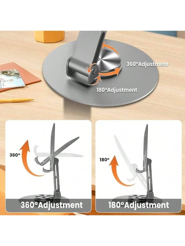 Alt view image 5 of 7 - Bks Universal Metal Cell Phone Stand, Adjustable 360 Rotation Non-Slip Desktop Holder Compatible With iPhone 17 16 15 Pro Max Android Smartphones