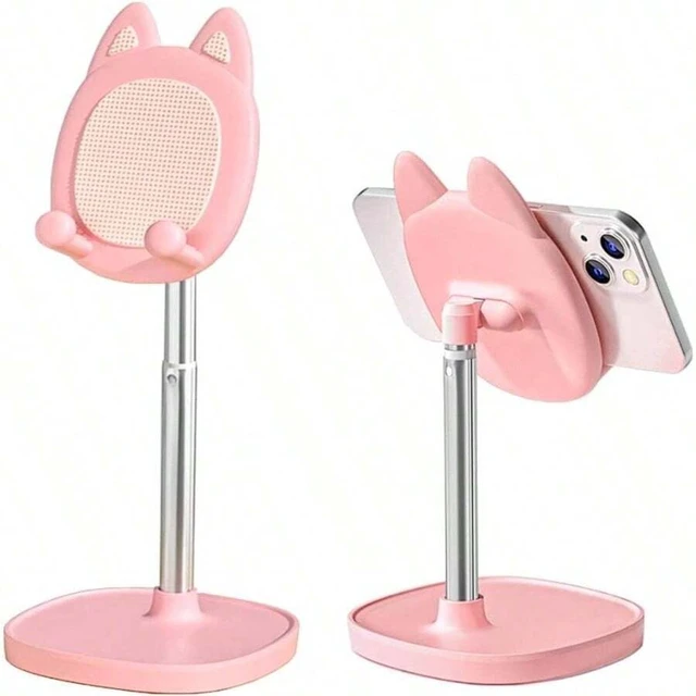 Alt view image 3 of 7 - Bks Cute Cat Phone Stand Adjustable Height Desktop Holder for iPhone Android Tablet Strong Load-Bearing Pink