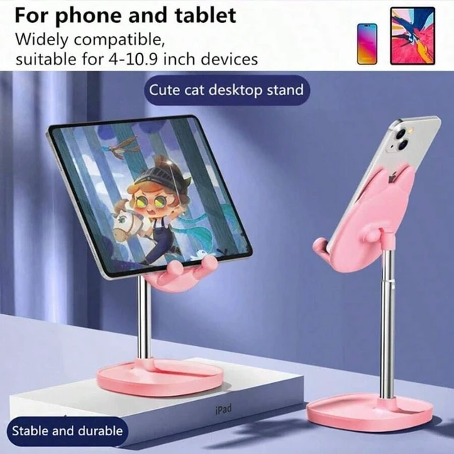 Alt view image 4 of 7 - Bks Cute Cat Phone Stand Adjustable Height Desktop Holder for iPhone Android Tablet Strong Load-Bearing Pink