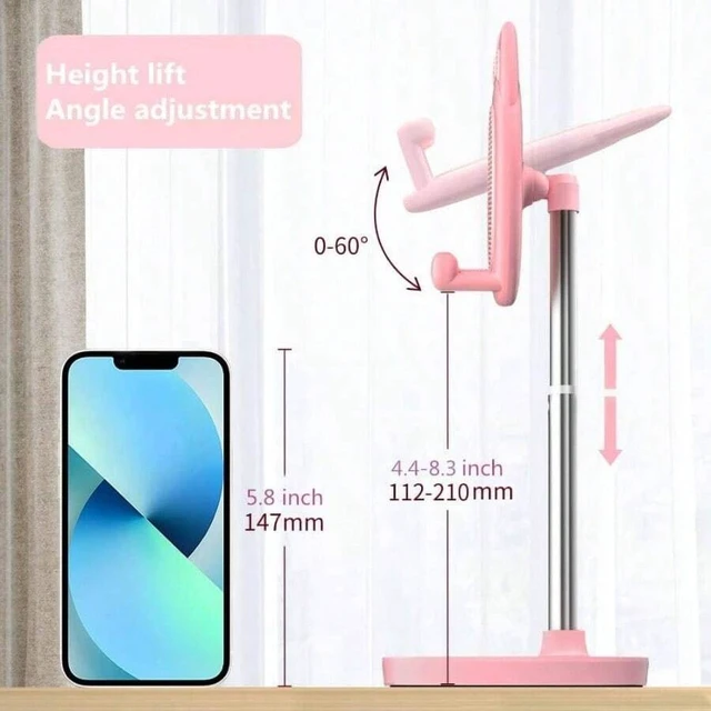 Alt view image 7 of 7 - Bks Cute Cat Phone Stand Adjustable Height Desktop Holder for iPhone Android Tablet Strong Load-Bearing Pink
