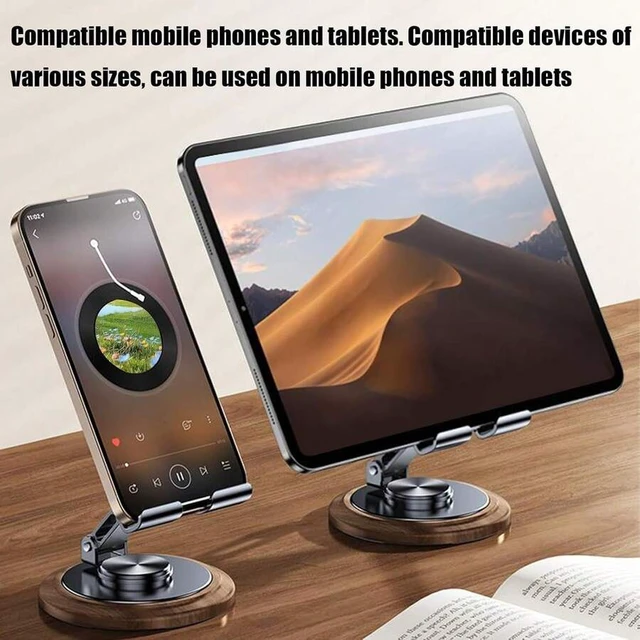 Alt view image 3 of 7 - Bks Wood Phone Holder, 360-Degree Rotating Adjustable Desktop Stand Bracket For Office Kitchen Bathroom Accessories
